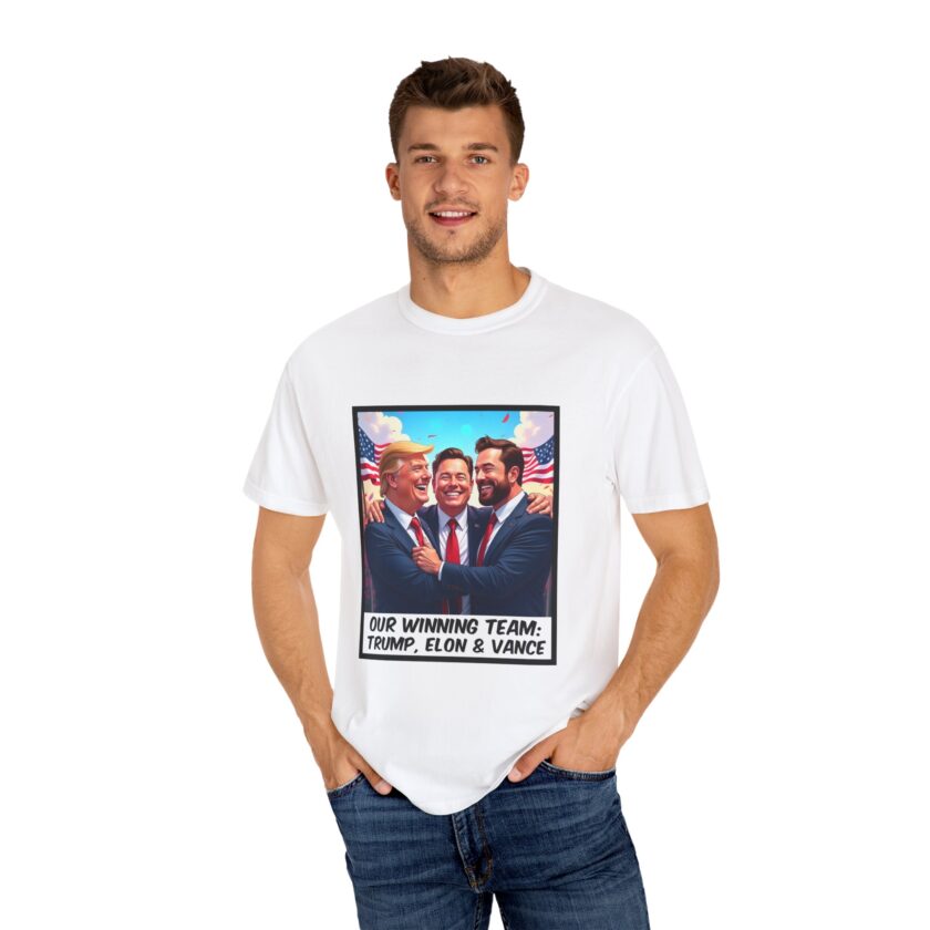 Our Winning Team Unisex Garment-Dyed T-Shirt: Trump, Elon & Vance - Image 4