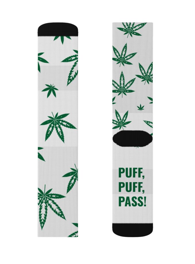 Puff Puff Pass Sublimation Socks - Stylish Green Leaf Design for Cannabis Lovers