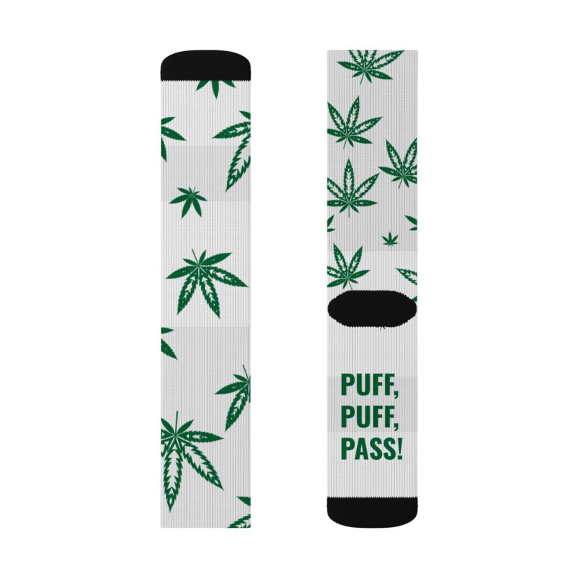 Puff Puff Pass Sublimation Socks - Stylish Green Leaf Design for Cannabis Lovers - Image 3
