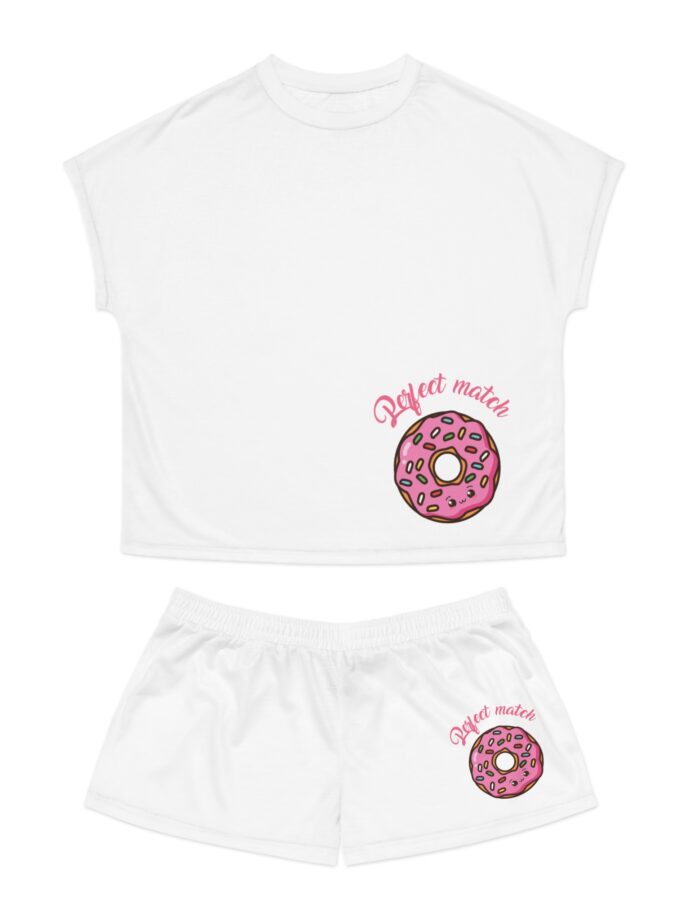 Cute Women's Short Pajama Set - 'Perfect Match' Donut Design for Cozy Nights