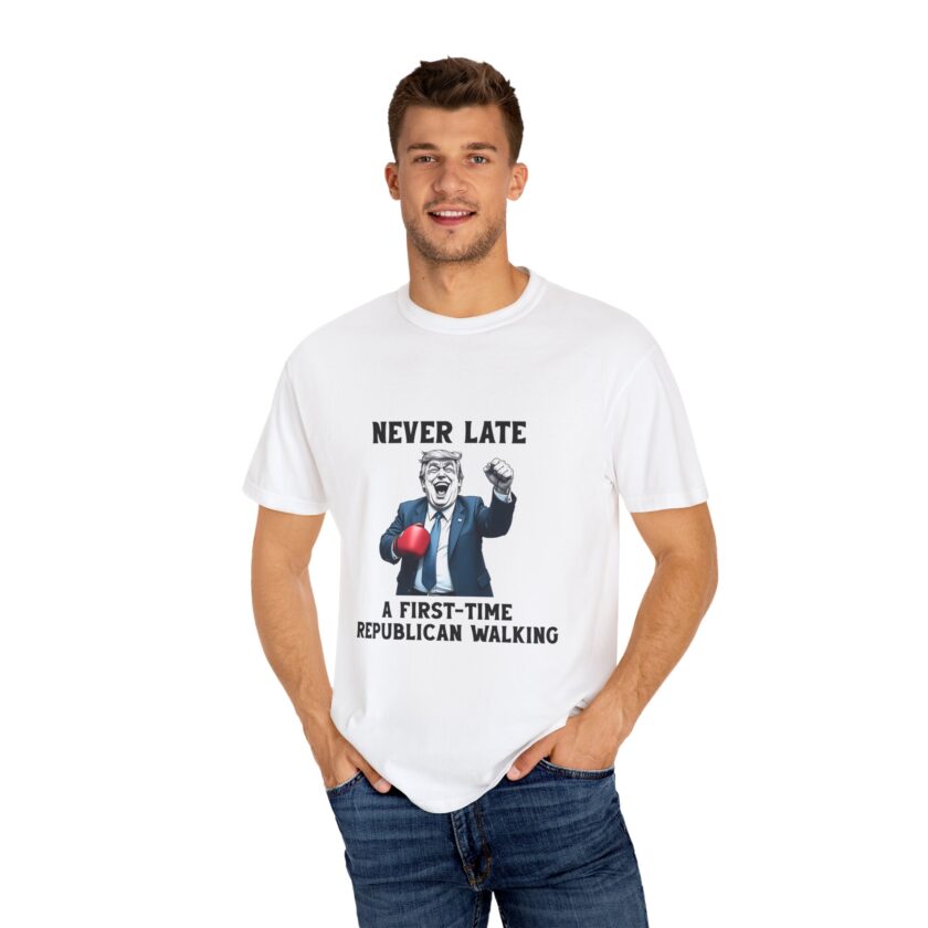 Funny Political Unisex T-Shirt - 'Never Late: A First-Time Republican Walking' - Image 4