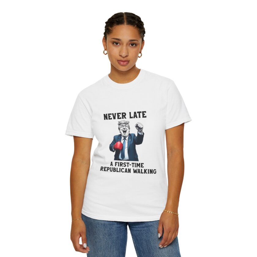 Funny Political Unisex T-Shirt - 'Never Late: A First-Time Republican Walking' - Image 5