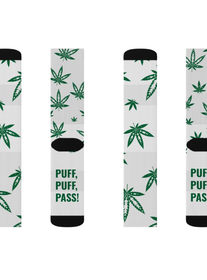 Puff Puff Pass Sublimation Socks - Stylish Green Leaf Design for Cannabis Lovers