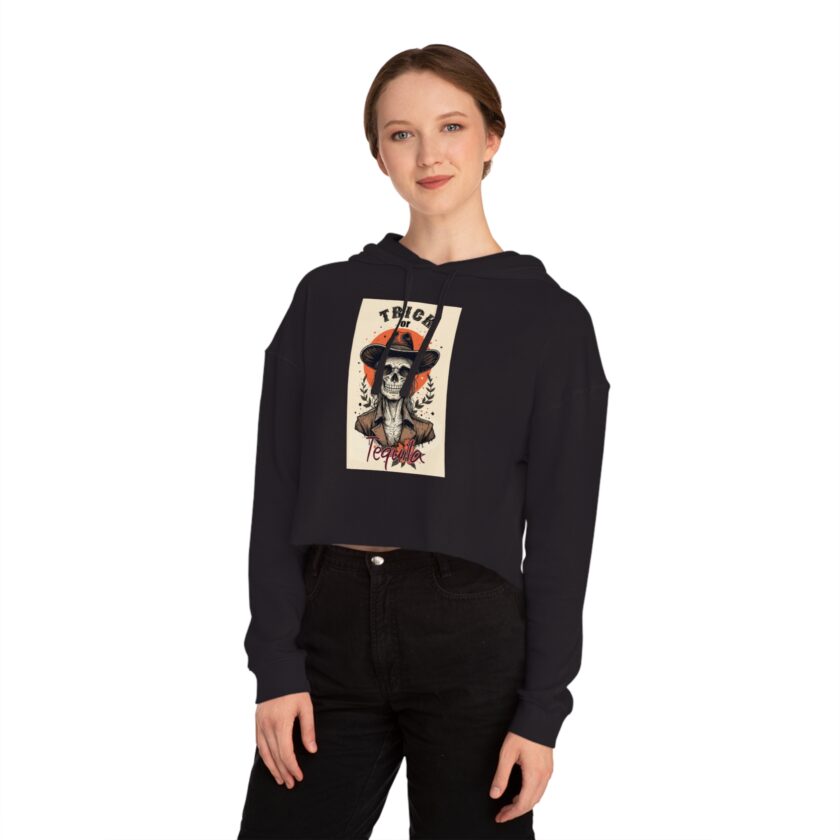 Trick or Tequila Women's Cropped Hoodie – Spooky Season Style - Image 3