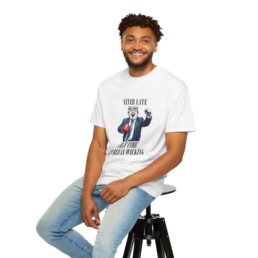 Funny Political Humor Unisex T-Shirt - 'Never Late, A First-Time Republican Walking' - Image 4