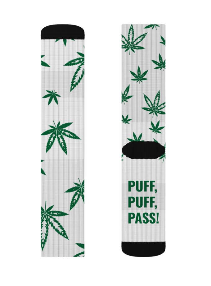 Puff Puff Pass Sublimation Socks - Stylish Green Leaf Design for Cannabis Lovers