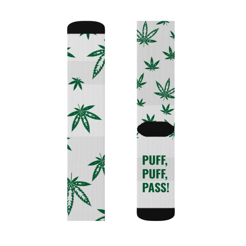Puff Puff Pass Sublimation Socks - Stylish Green Leaf Design for Cannabis Lovers - Image 4